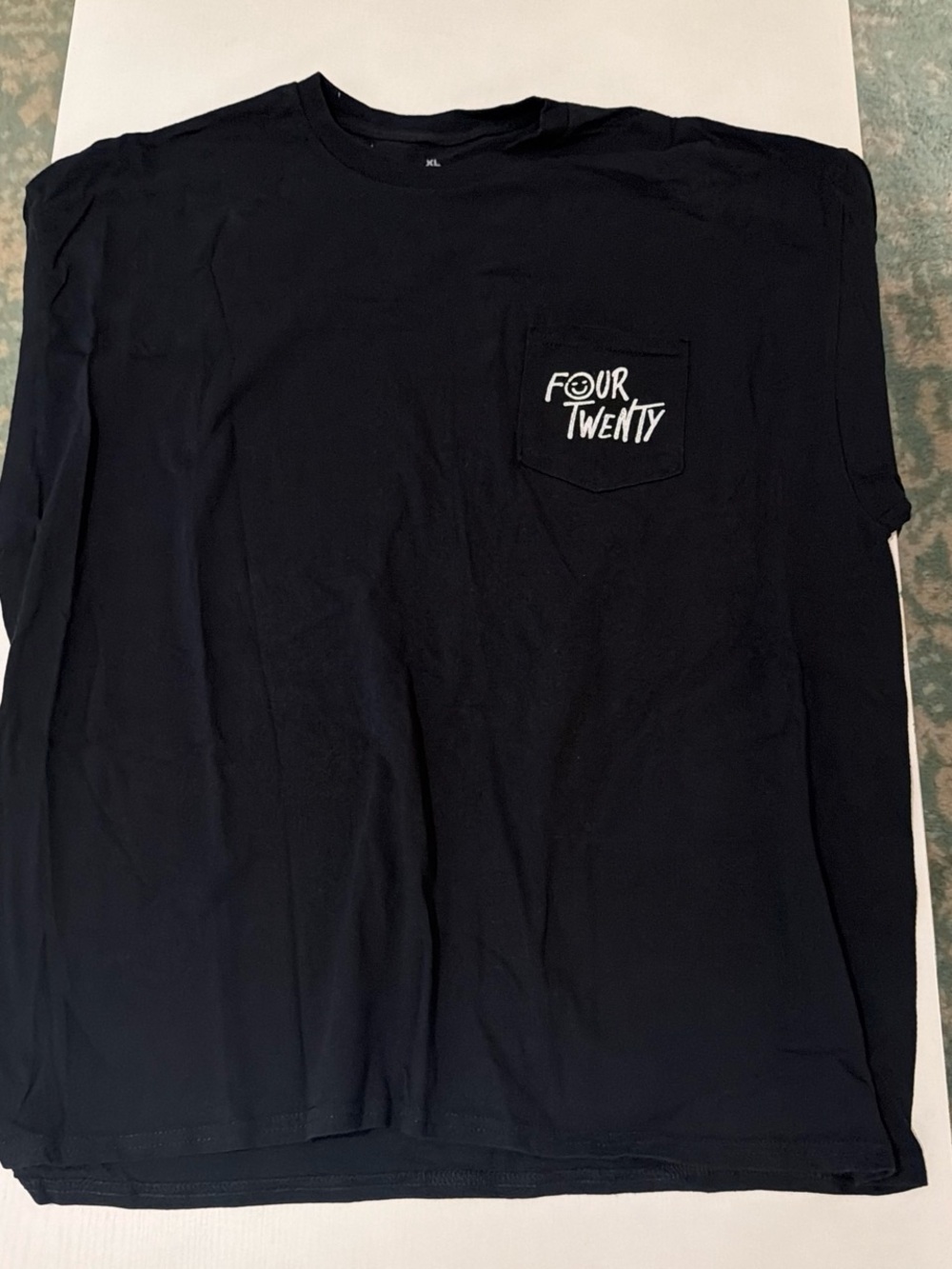 Four Twenty Black Short-Sleeve Pocket Tee with White Chest Script